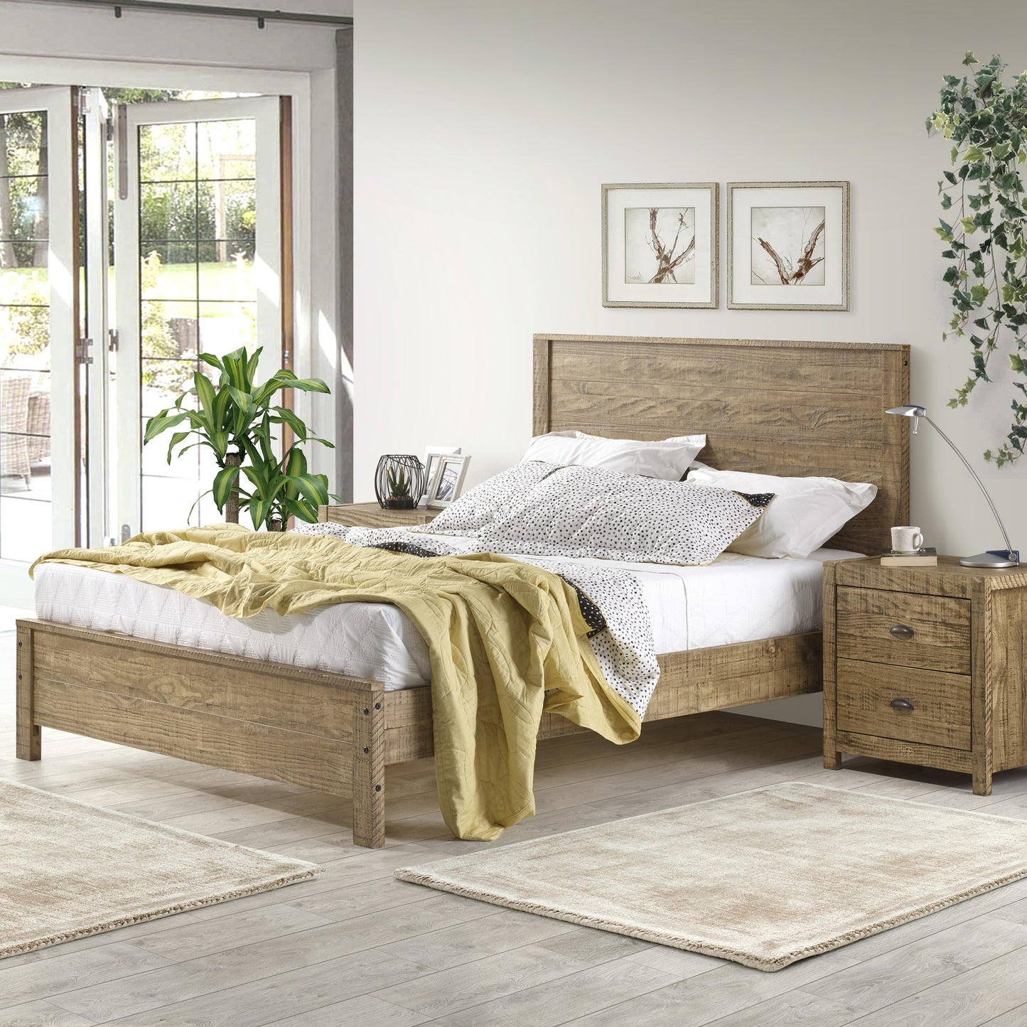 Walnut Brown Solid Wood Queen Bed Frame