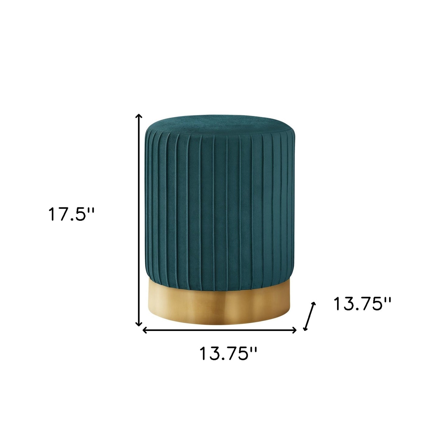 14" Teal Blue Velvet And Gold Round Ottoman