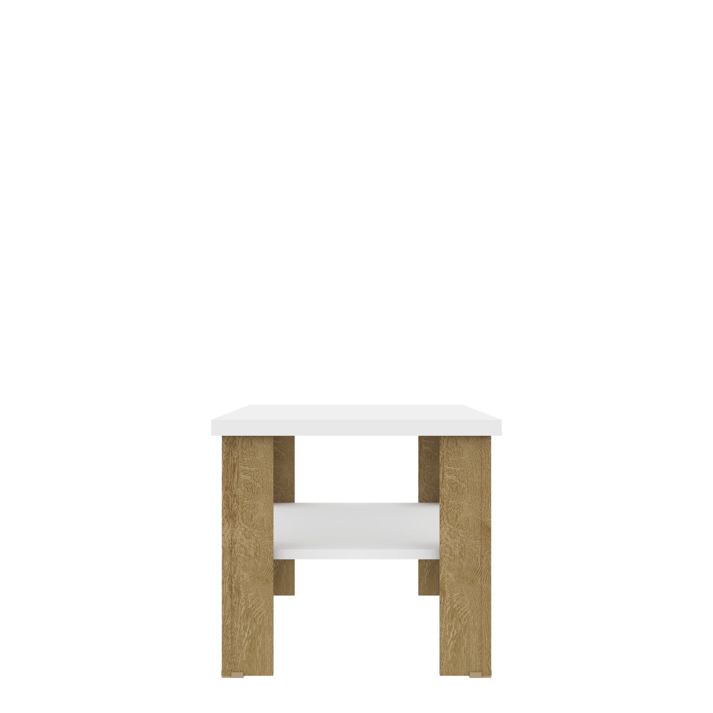 35" White Natural Rectangular Coffee Table With Shelf