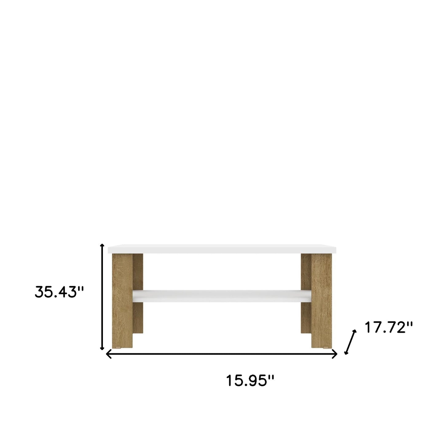 35" White Natural Rectangular Coffee Table With Shelf