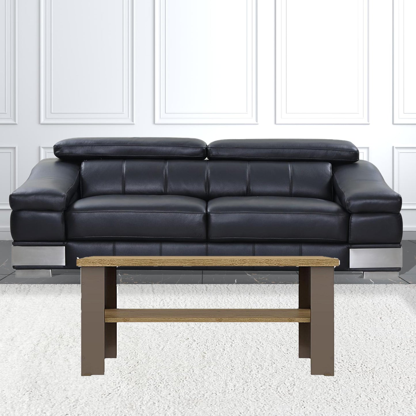 35" Natural Brown Rectangular Coffee Table With Shelf