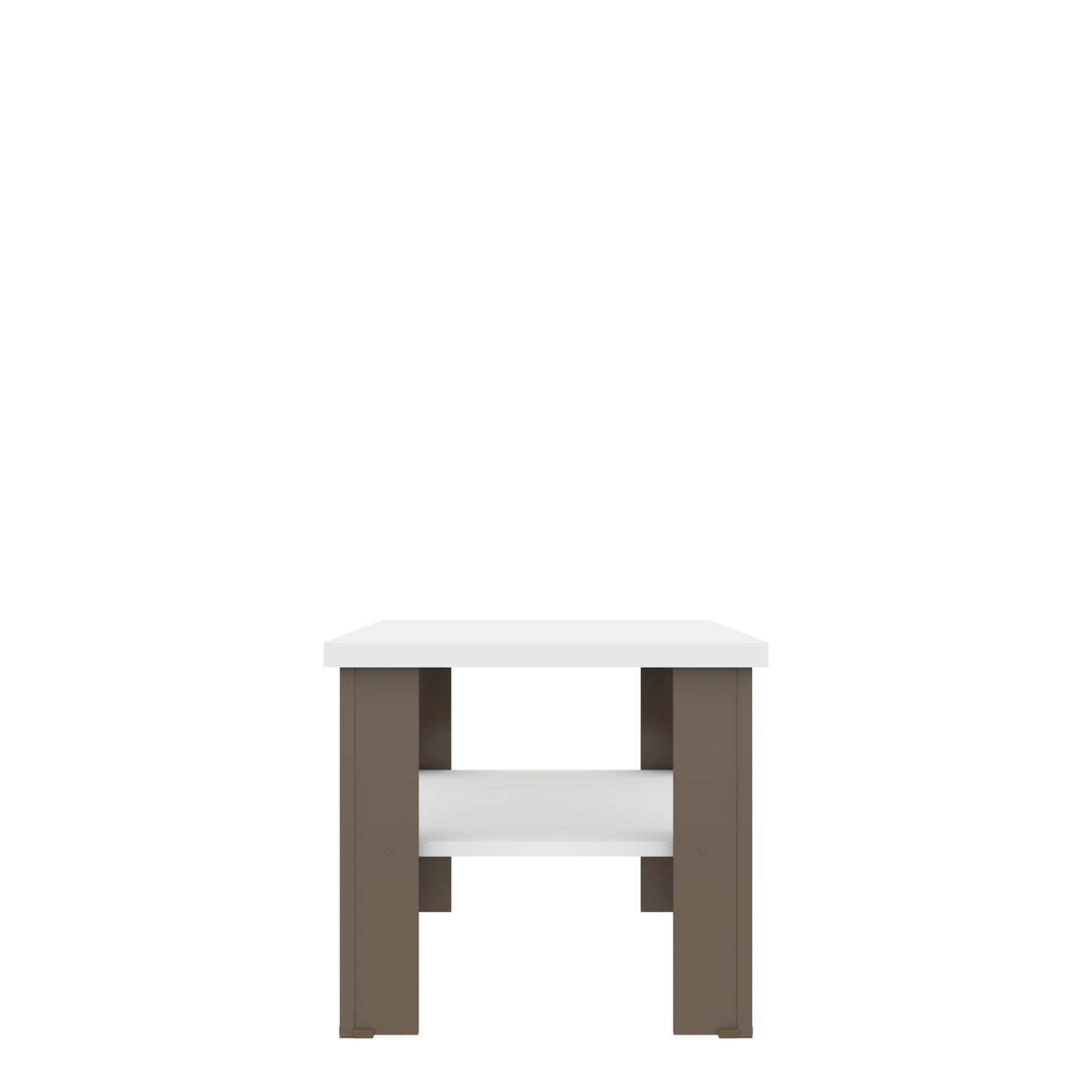 35" White Brown Rectangular Coffee Table With Shelf