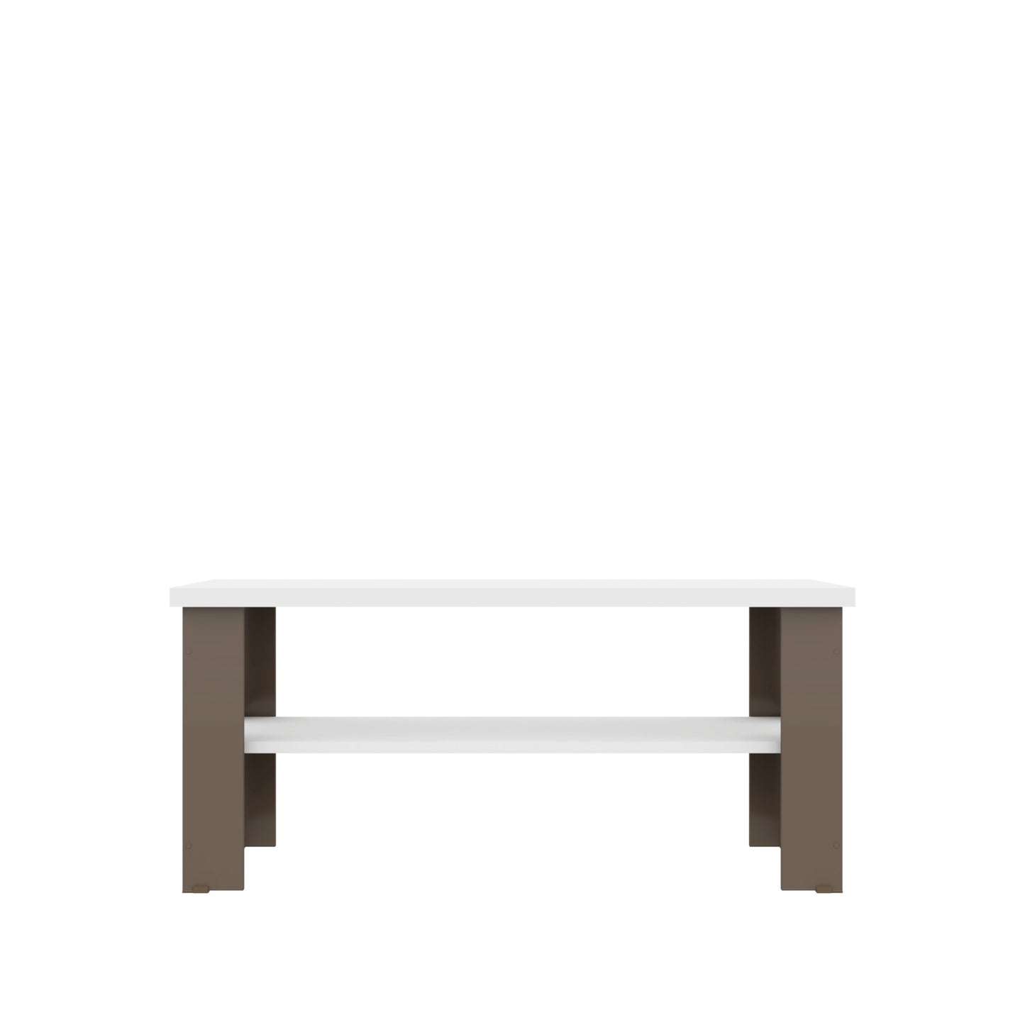35" White Brown Rectangular Coffee Table With Shelf