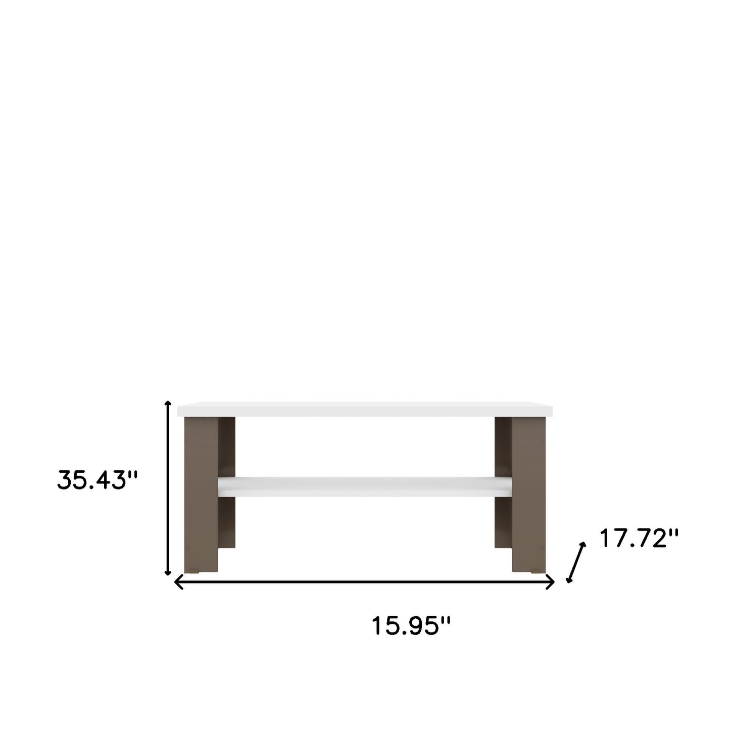 35" White Brown Rectangular Coffee Table With Shelf