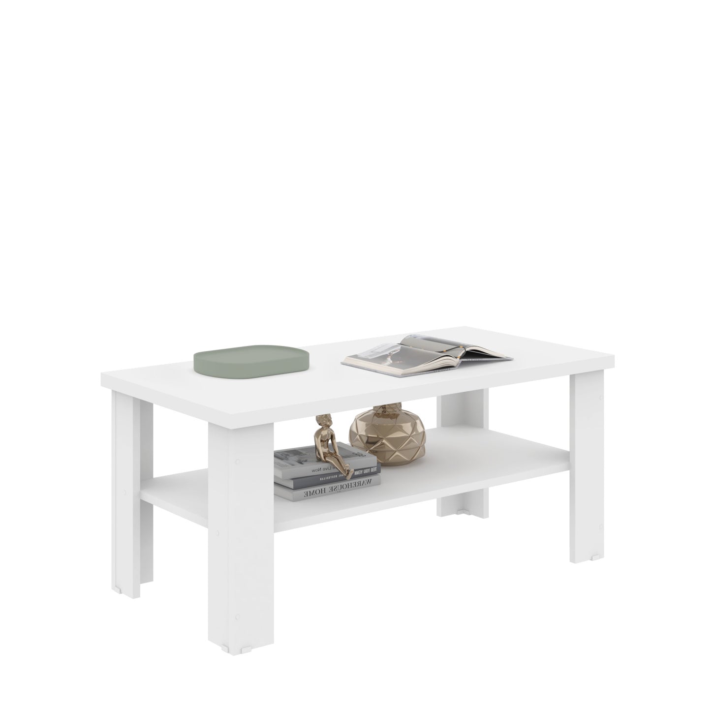 35" White Rectangular Coffee Table With Shelf