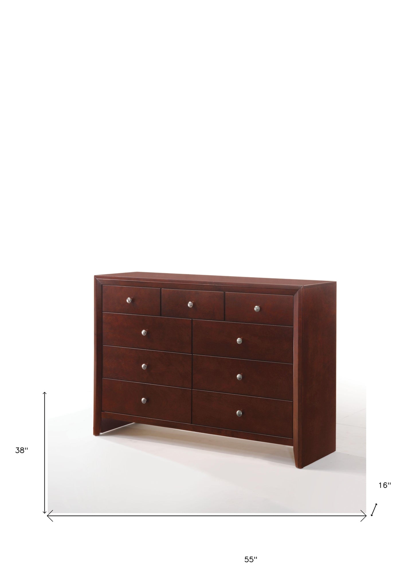 55" Brown Solid and Manufactured Wood Nine Drawer Triple Dresser