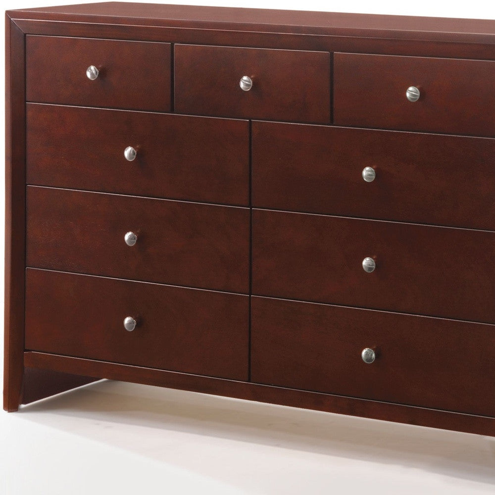 55" Brown Solid and Manufactured Wood Nine Drawer Triple Dresser