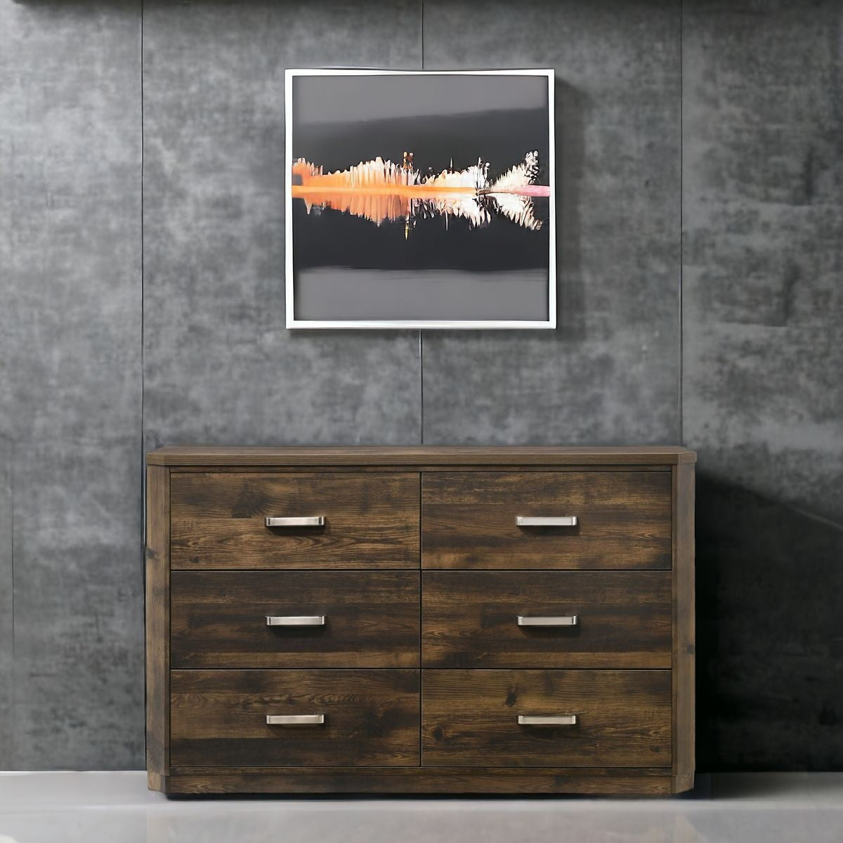 59" Dark Brown Solid and Manufactured Wood Six Drawer Double Dresser