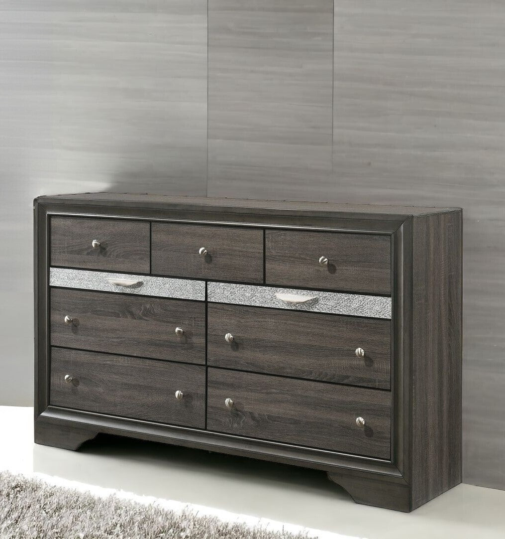 63" Gray Solid and Manufactured Wood Nine Drawer Triple Dresser