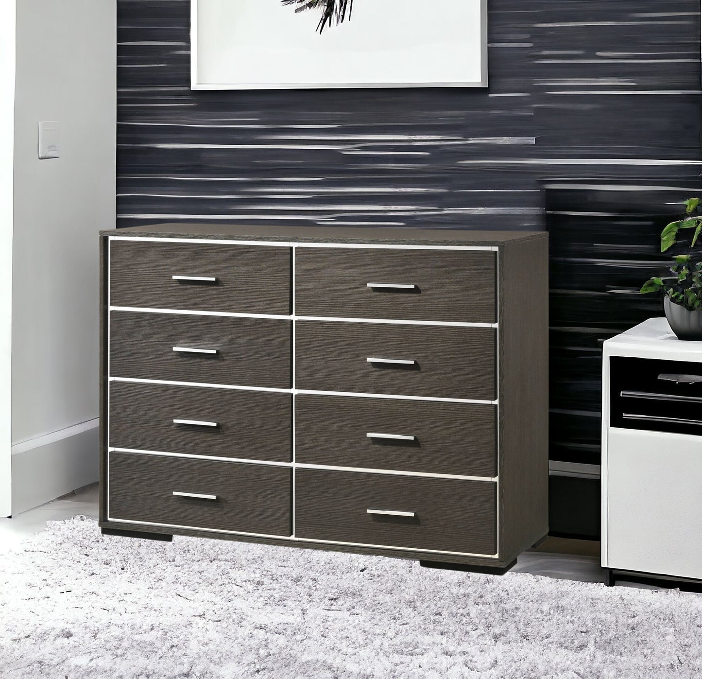 57" Gray Solid and Manufactured Wood Eight Drawer Double Dresser