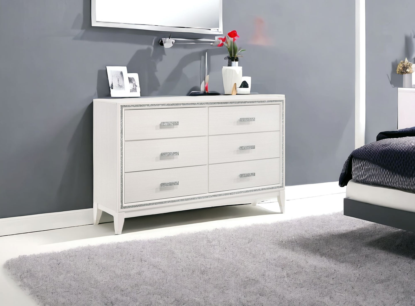 63" White Solid and Manufactured Wood Six Drawer Double Dresser