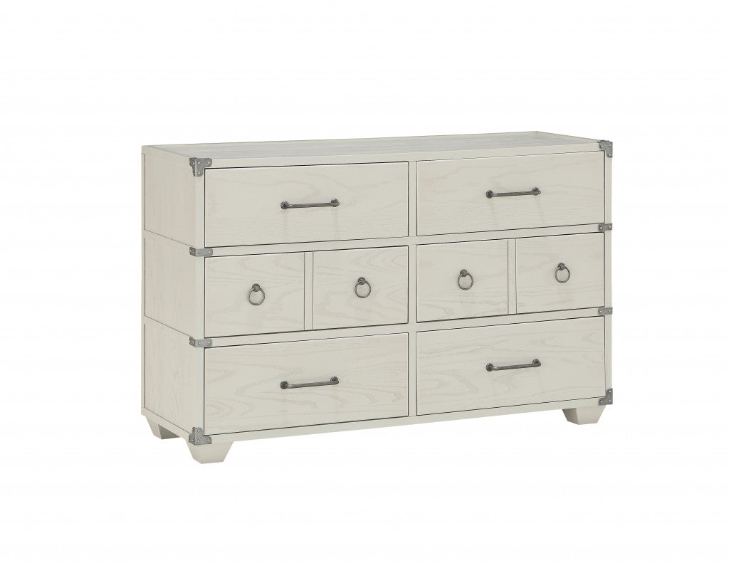 54" Gray Solid and Manufactured Wood Six Drawer Double Dresser