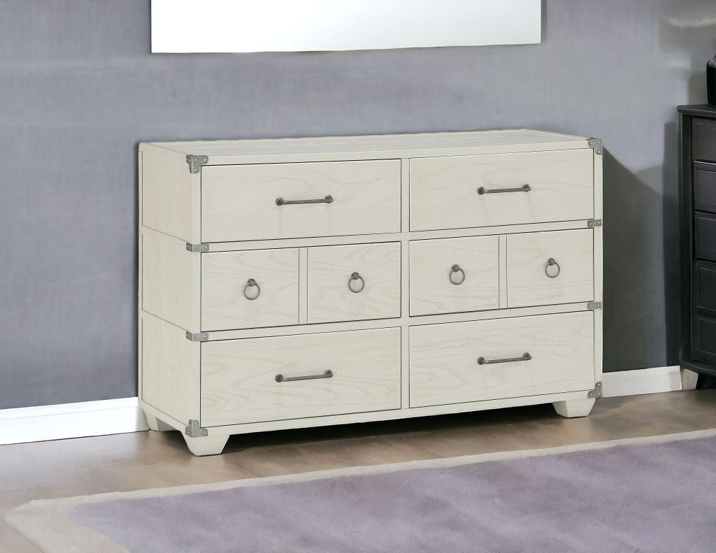 54" Gray Solid and Manufactured Wood Six Drawer Double Dresser