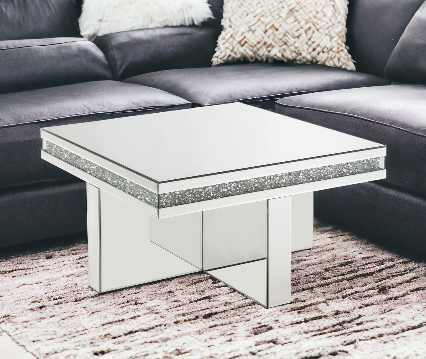 32" Silver Glass Mirrored Coffee Table