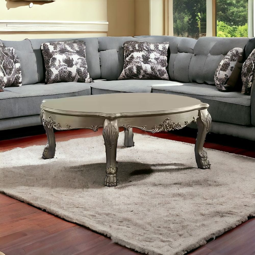 54" Gold And Bone Solid And Manufactured Wood Coffee Table