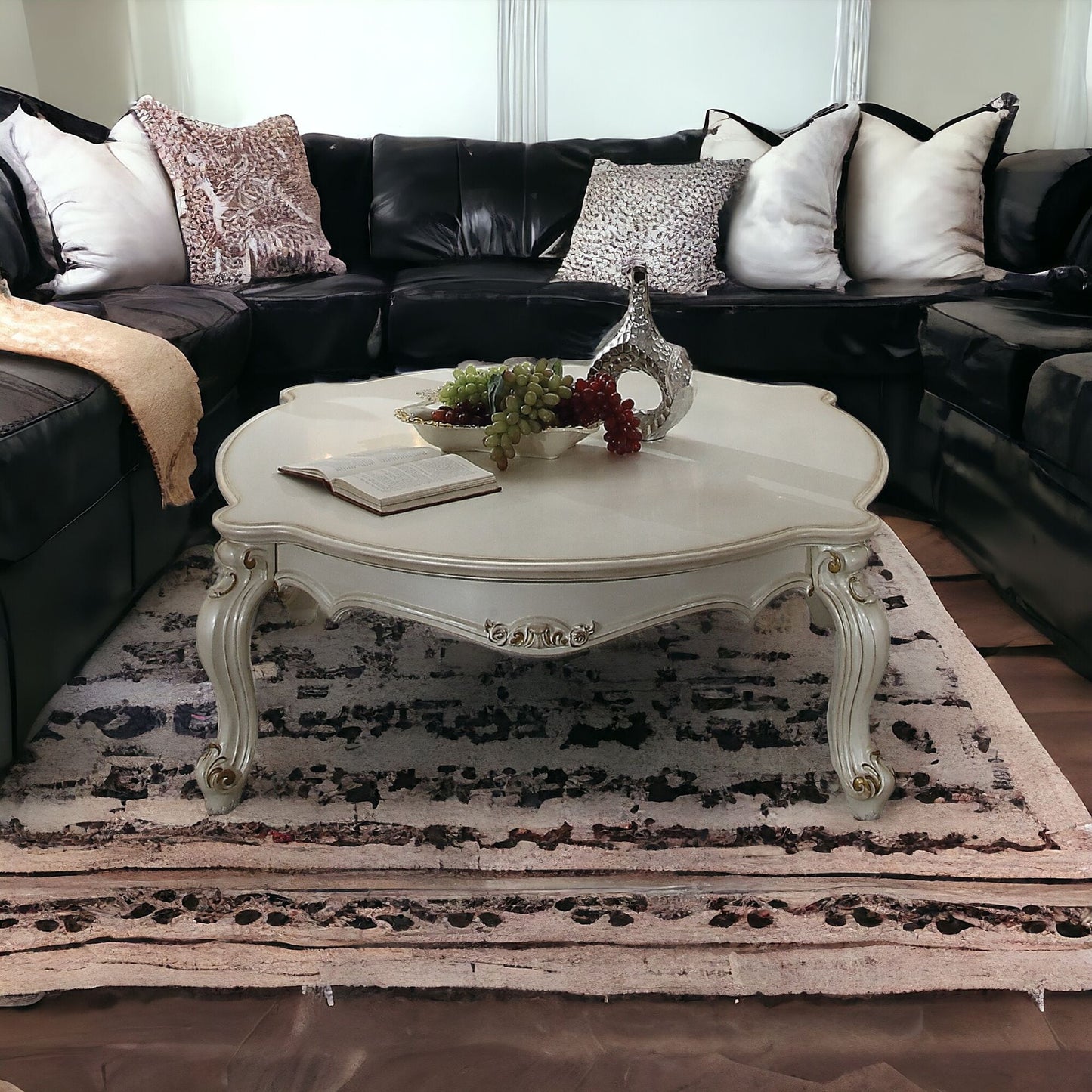 54" Pearl Solid And Manufactured Wood And Polyresin Coffee Table