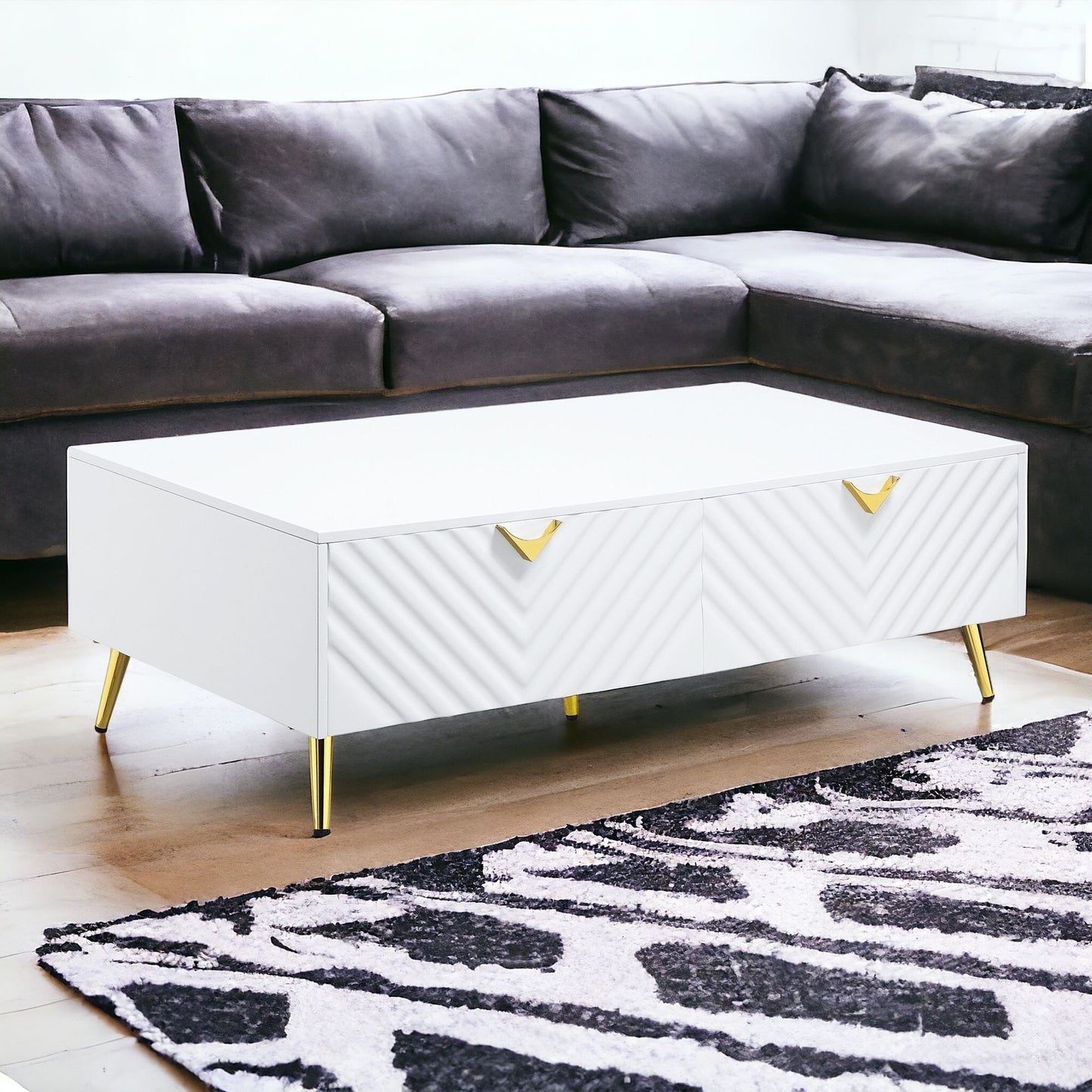 53" White Metal Coffee Table With Four Drawers