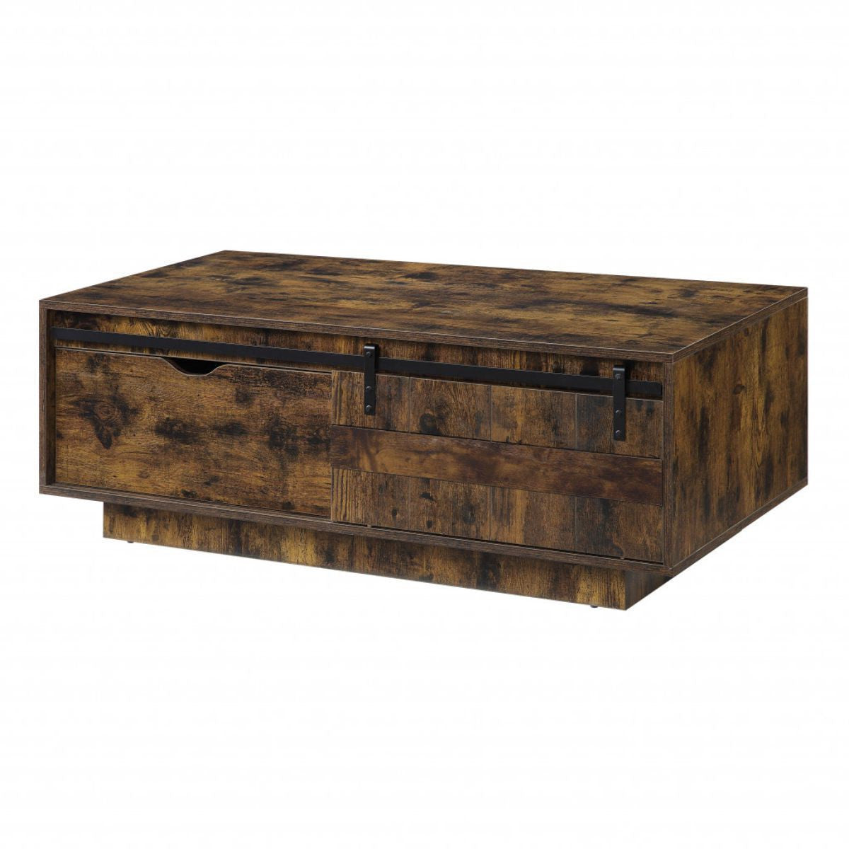 47" Rustic Oak Melamine Veneer And Manufactured Wood Rectangular Coffee Table With Drawer And Shelf