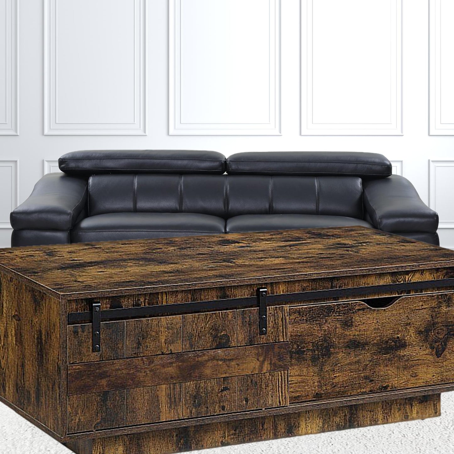 47" Rustic Oak Melamine Veneer And Manufactured Wood Rectangular Coffee Table With Drawer And Shelf