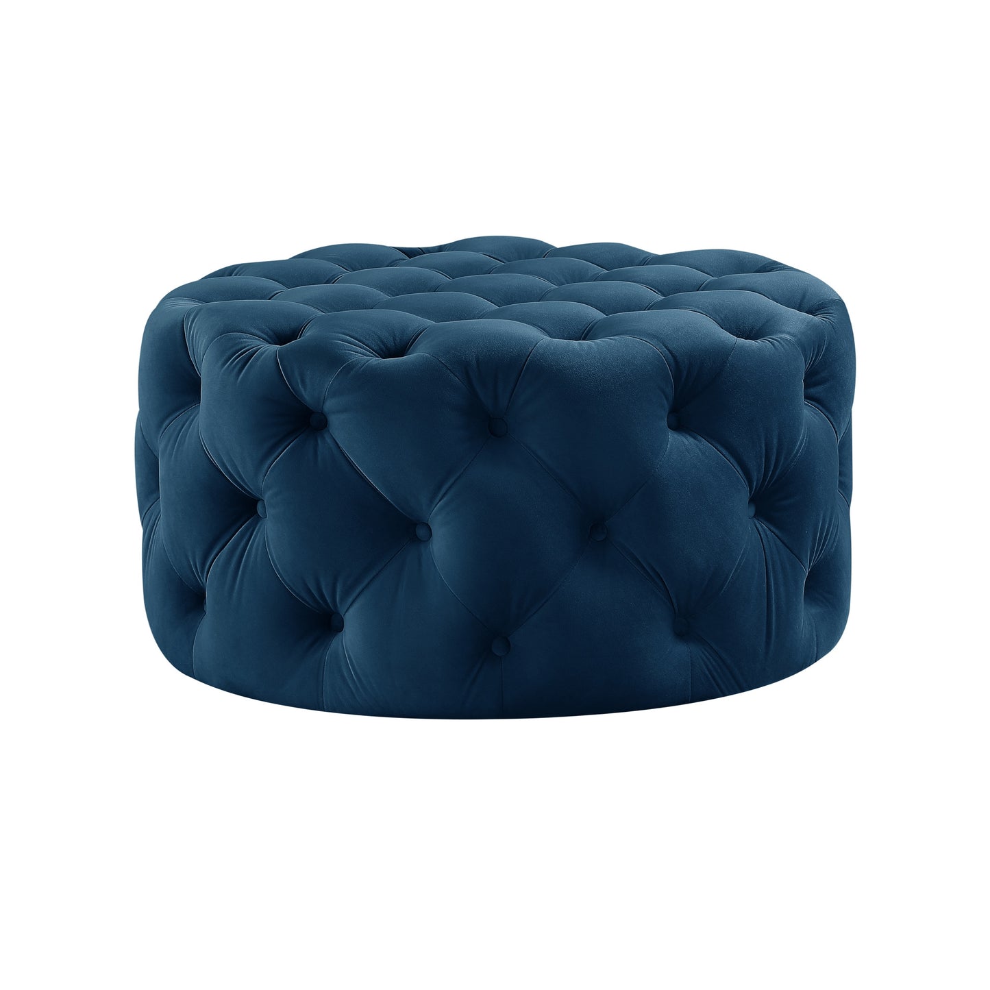 33" Blush Velvet And Black Rolling Tufted Round Cocktail Ottoman