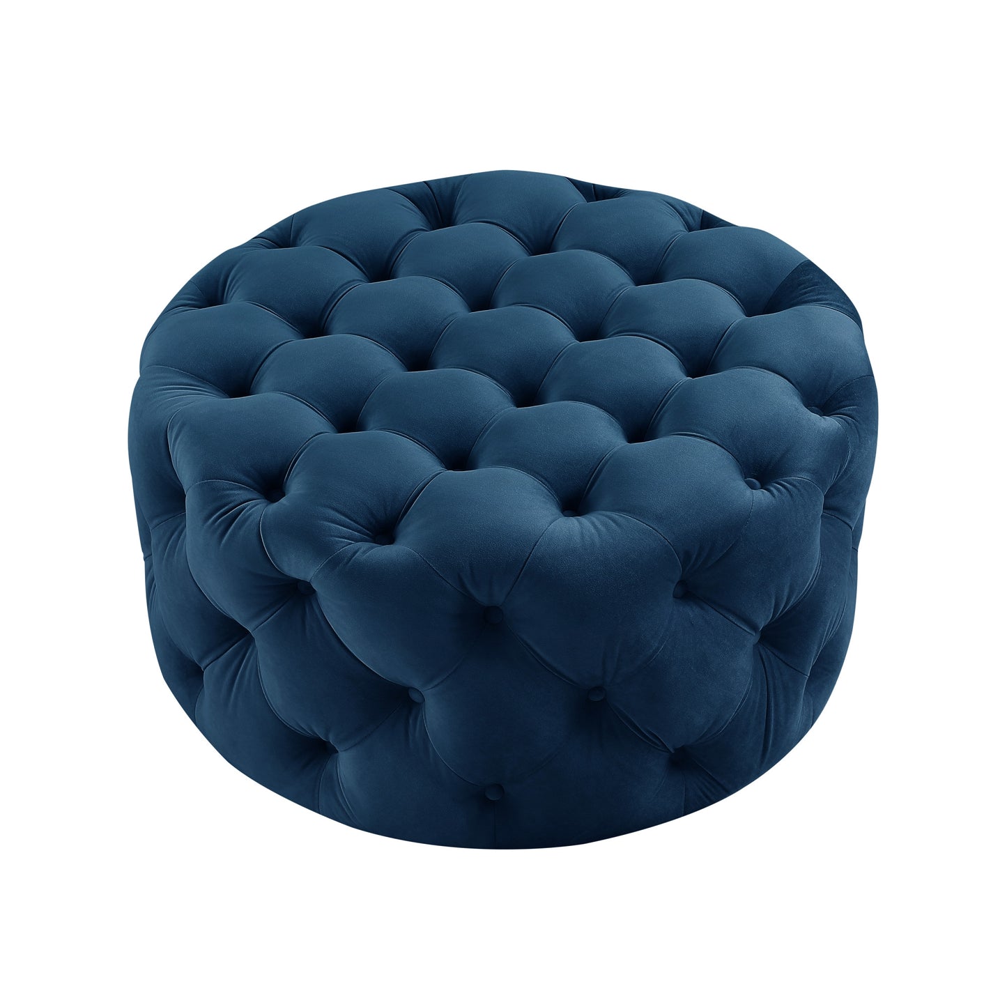 33" Blush Velvet And Black Rolling Tufted Round Cocktail Ottoman
