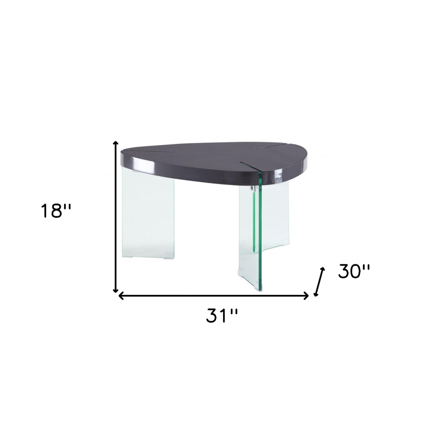 31" Clear Glass And Gray High Gloss Wood Triangle Coffee Table