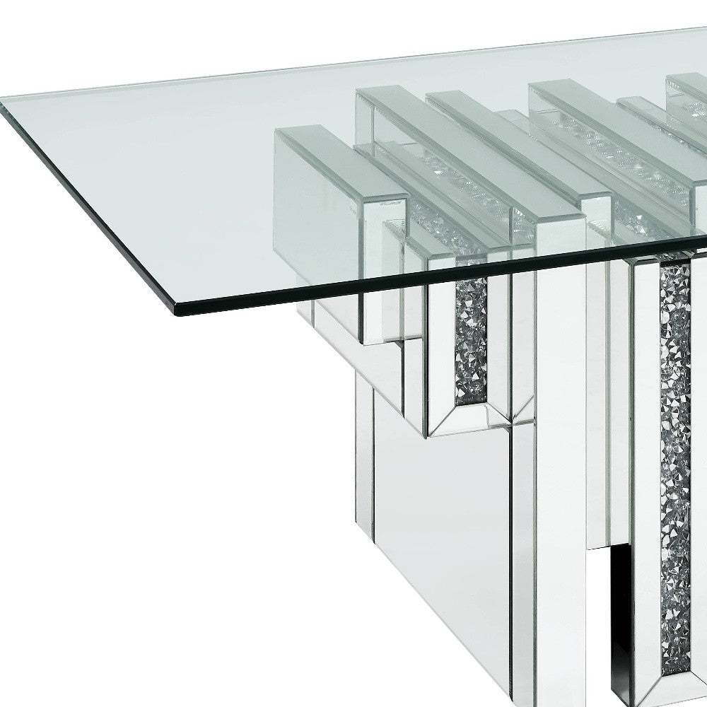 47" Clear And Silver Glass Mirrored Coffee Table