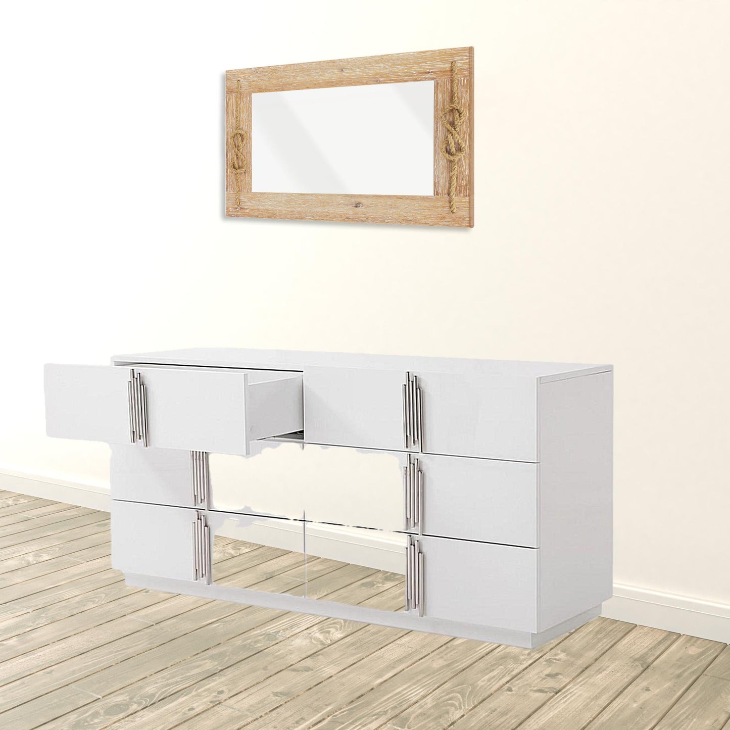 64" White Solid and Manufactured Wood Six Drawer Double Dresser