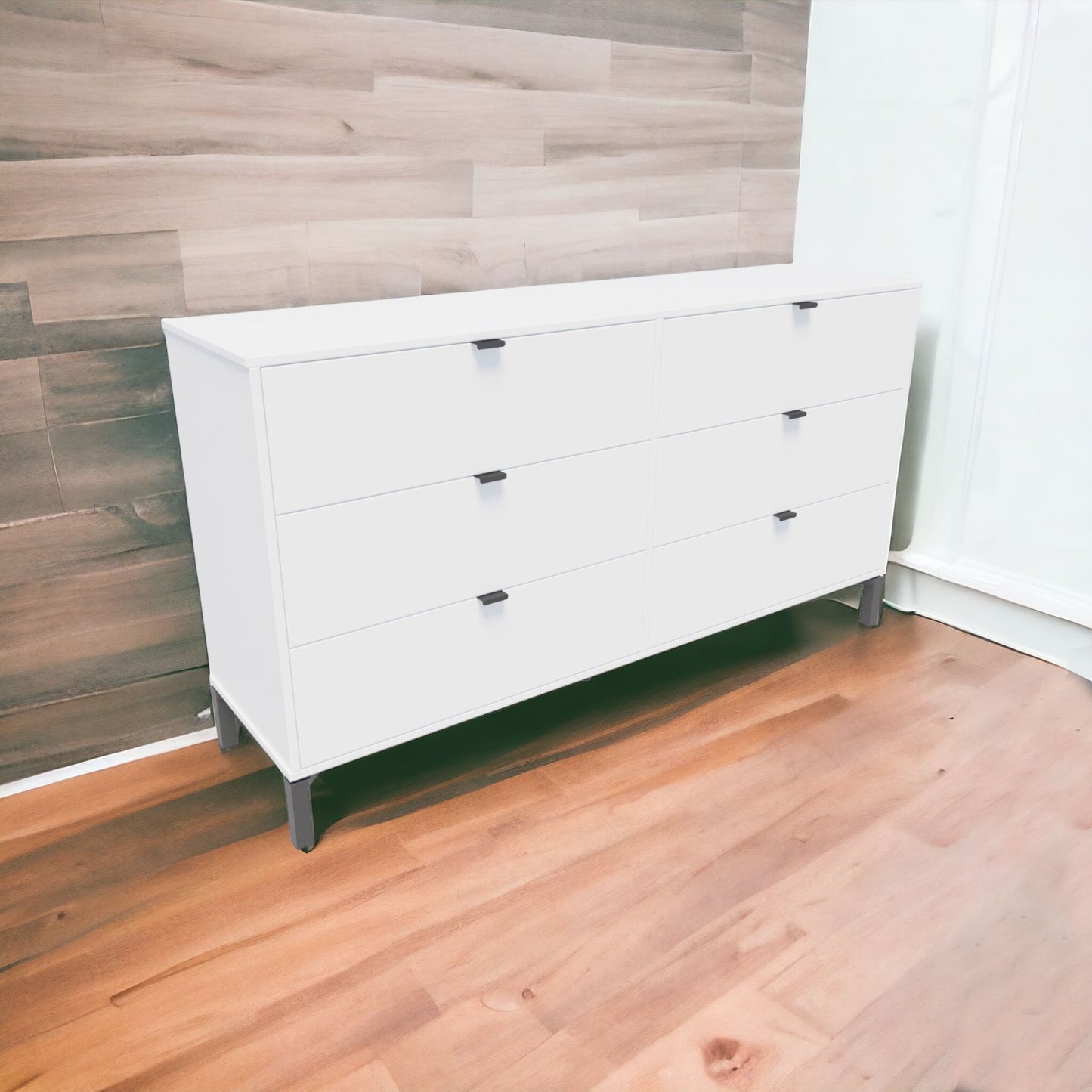 59" White and Black Six Drawer Double Dresser