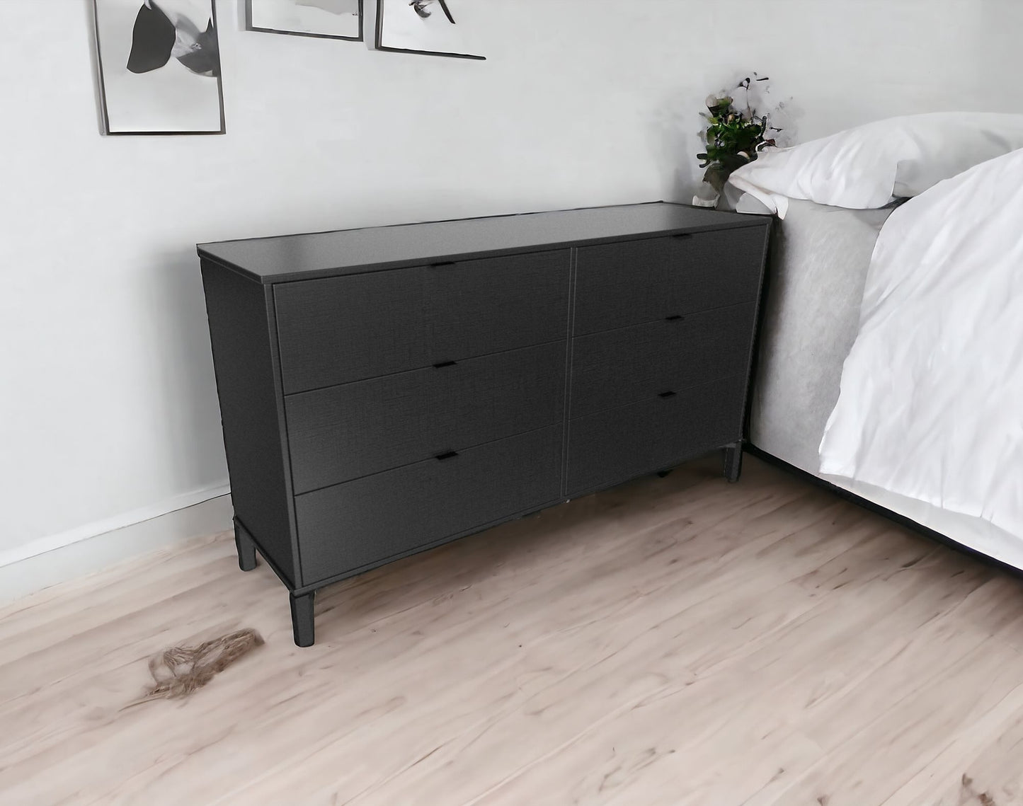 59" Black Charcoal Six Drawer Double Dresser