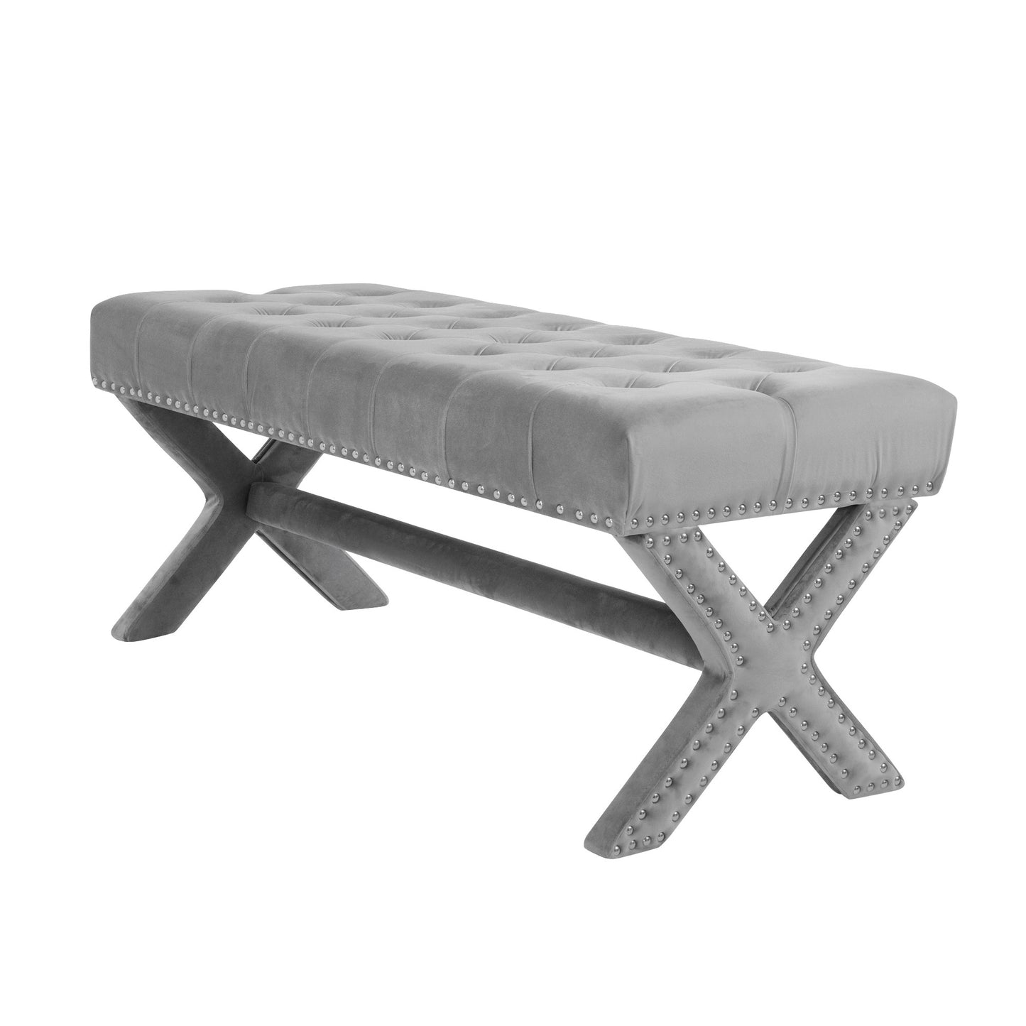 45" Light Gray Upholstered Linen Bench