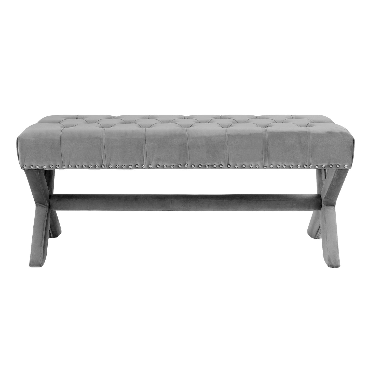 45" Light Gray Upholstered Linen Bench