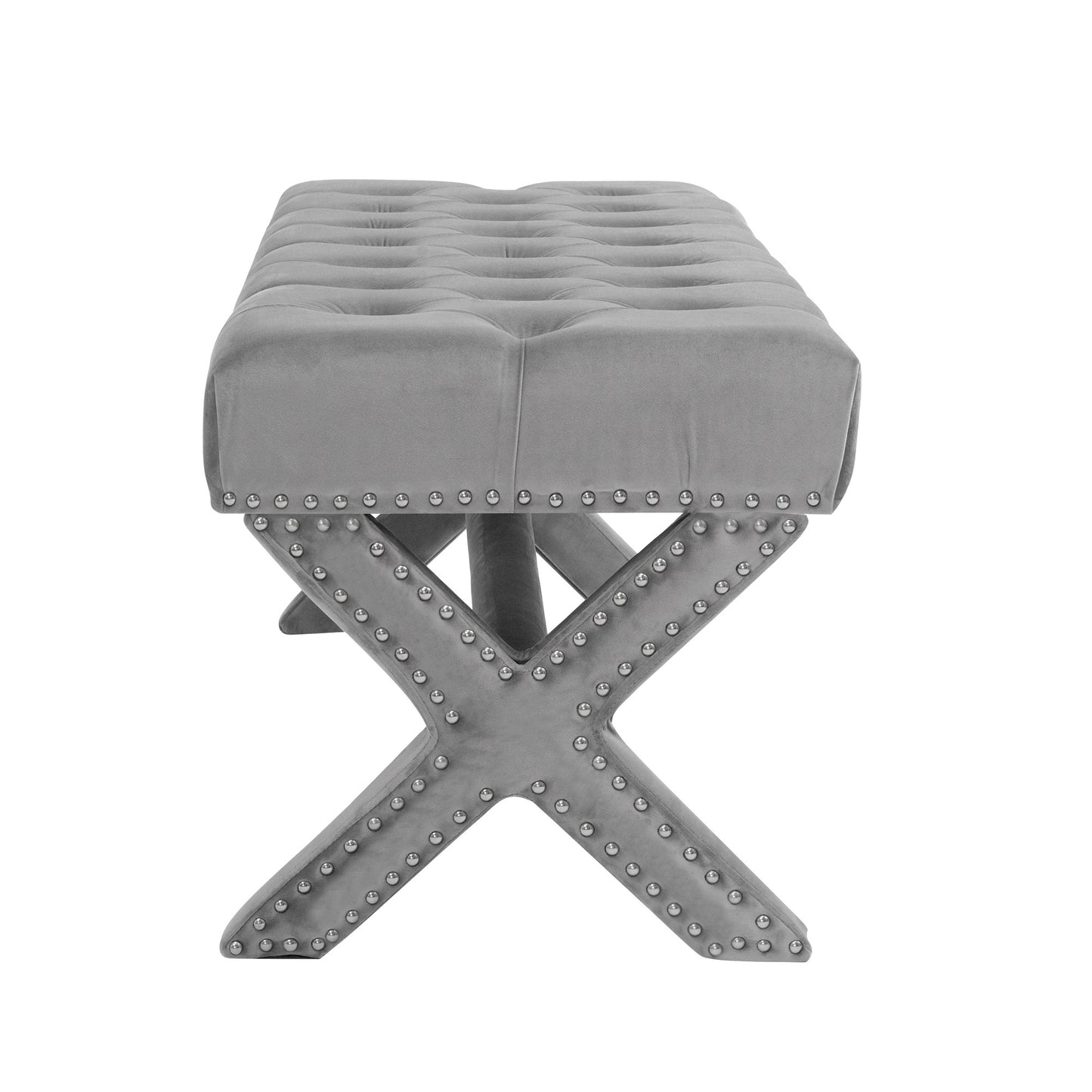 45" Light Gray Upholstered Linen Bench