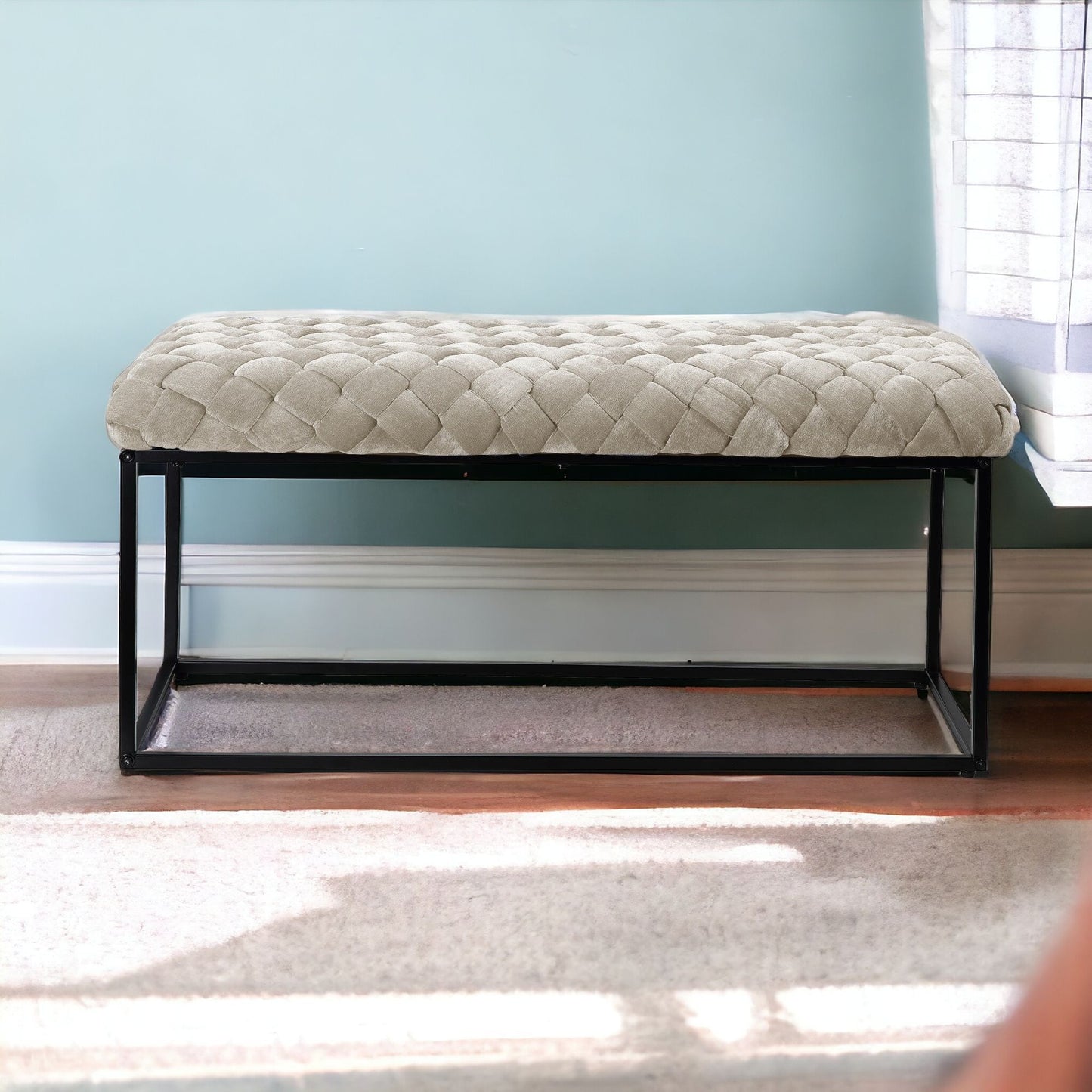 39" Black Upholstered Velvet Bench