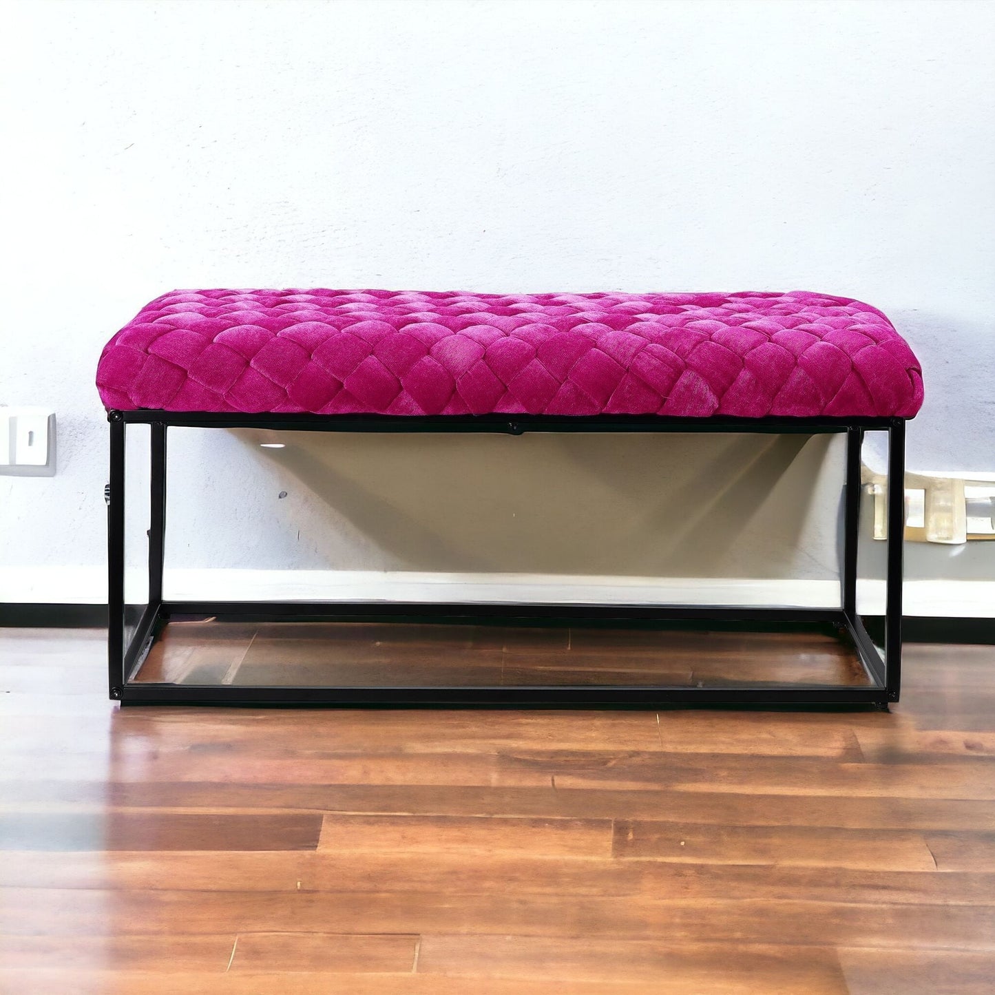 39" Black Upholstered Velvet Bench