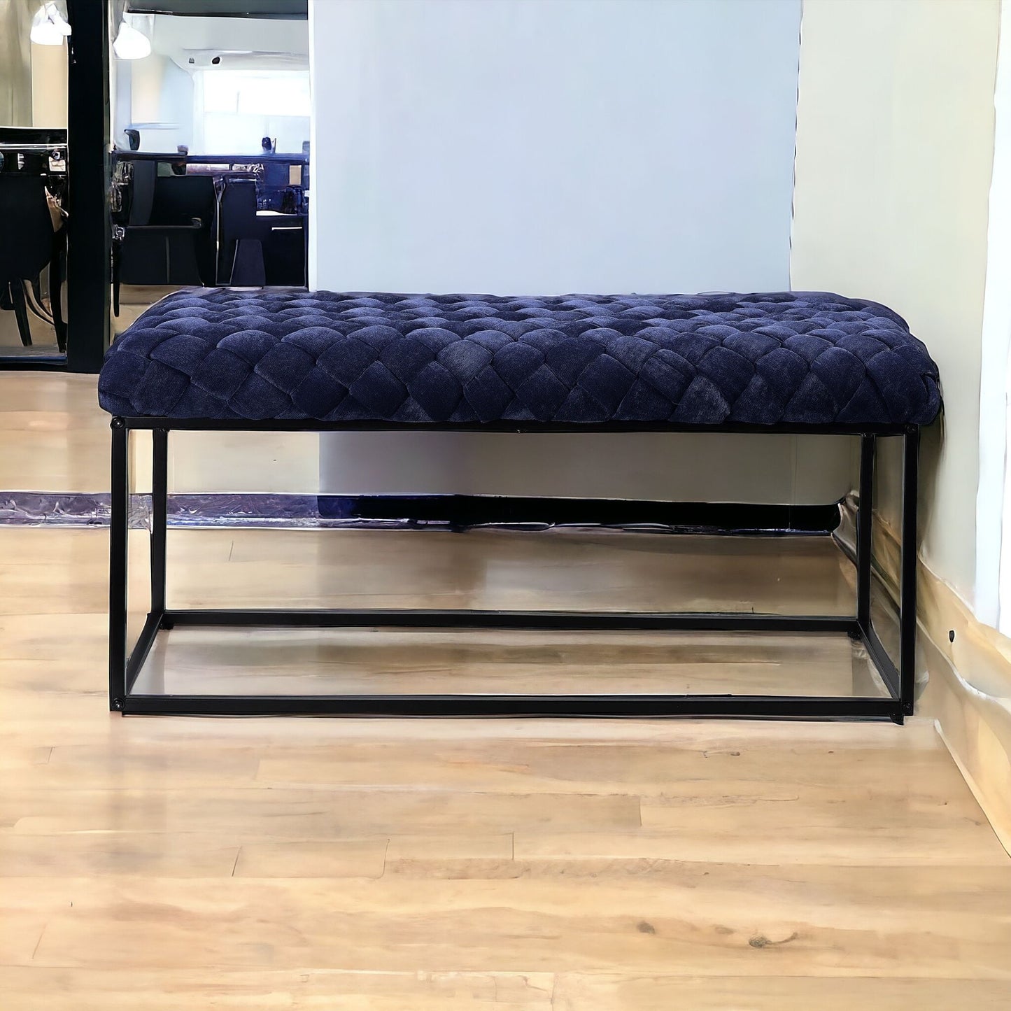 39" Black Upholstered Velvet Bench