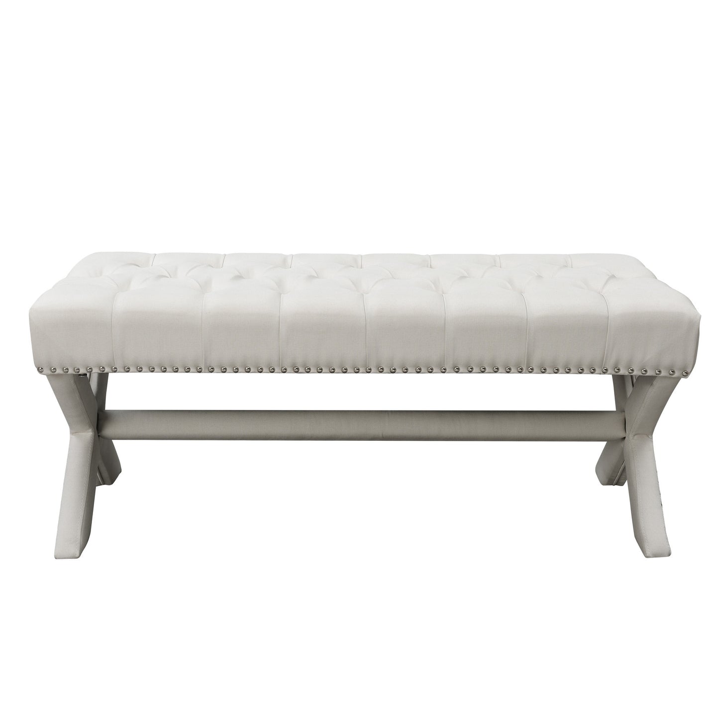 45" Light Gray Upholstered Linen Bench