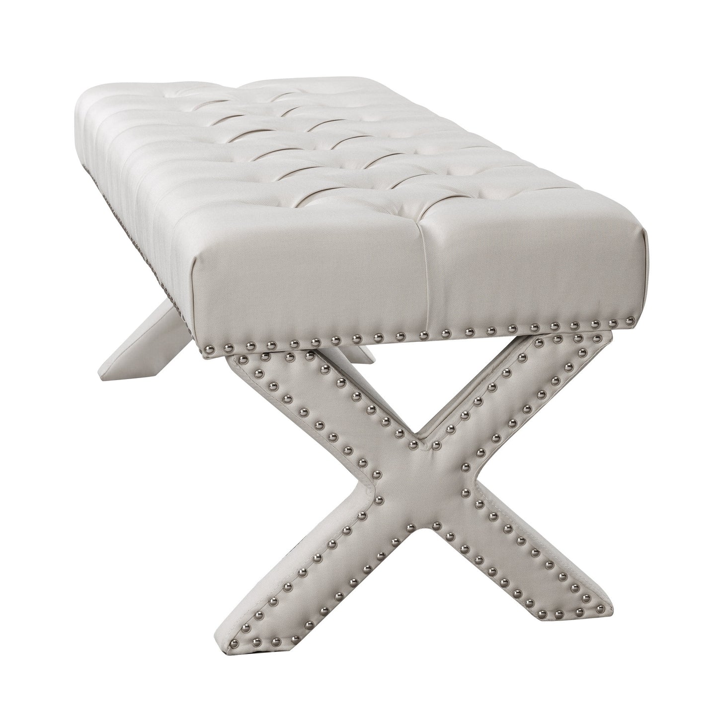 45" Light Gray Upholstered Linen Bench