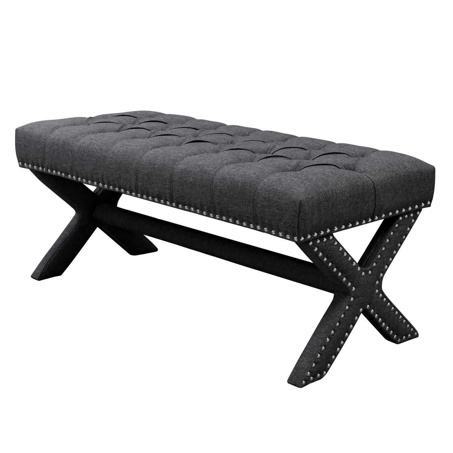 45" Light Gray Upholstered Linen Bench