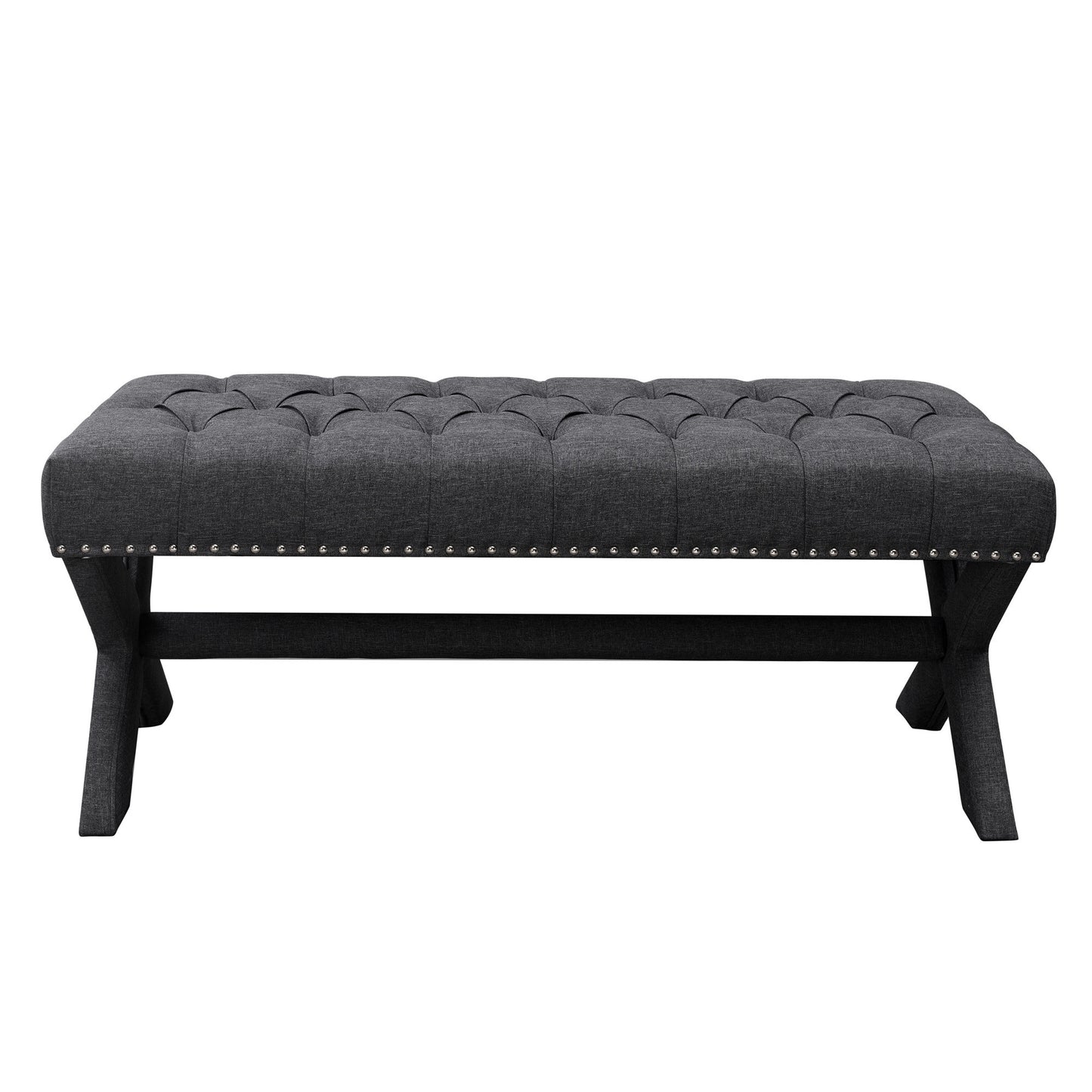 45" Light Gray Upholstered Linen Bench