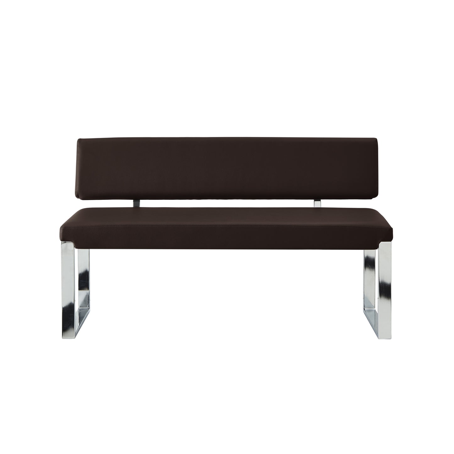 50" Brown and Silver Upholstered Faux Leather Bench
