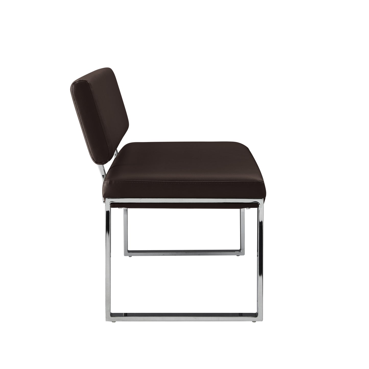 50" Brown and Silver Upholstered Faux Leather Bench