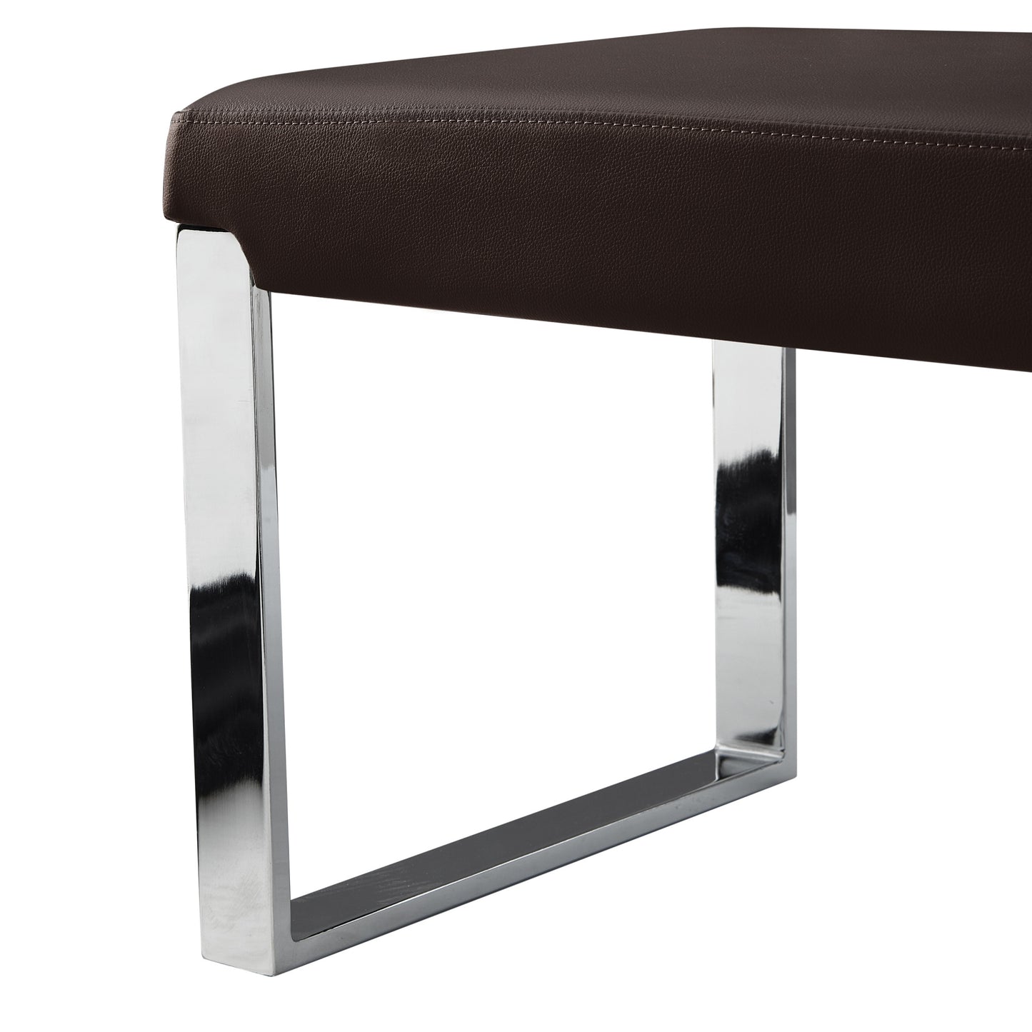50" Brown and Silver Upholstered Faux Leather Bench