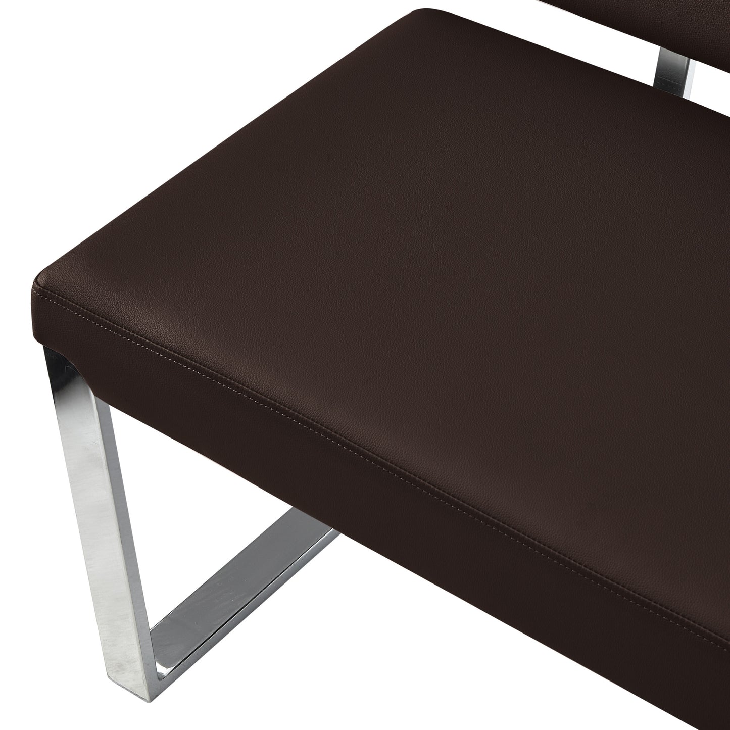 50" Brown and Silver Upholstered Faux Leather Bench
