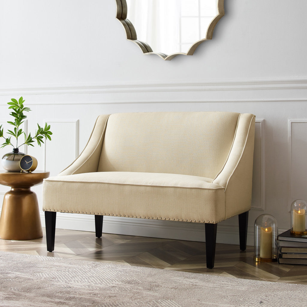 45" Blush And Brown Upholstered Velvet Bench