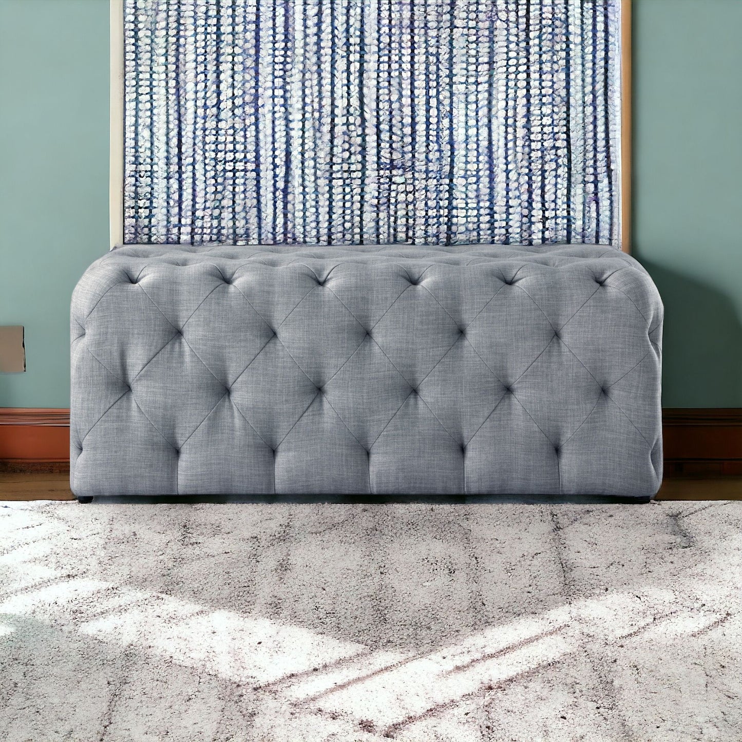 48" Navy Blue And Black Upholstered Velvet Bench