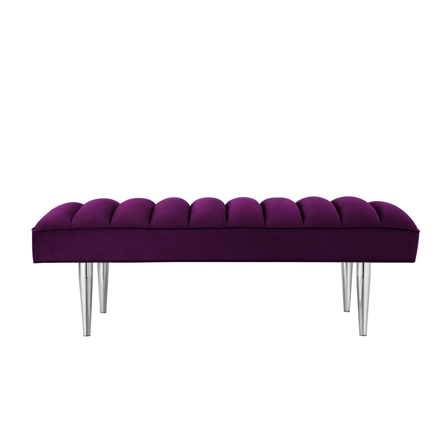 53" Blue And Silver Upholstered Velvet Bench