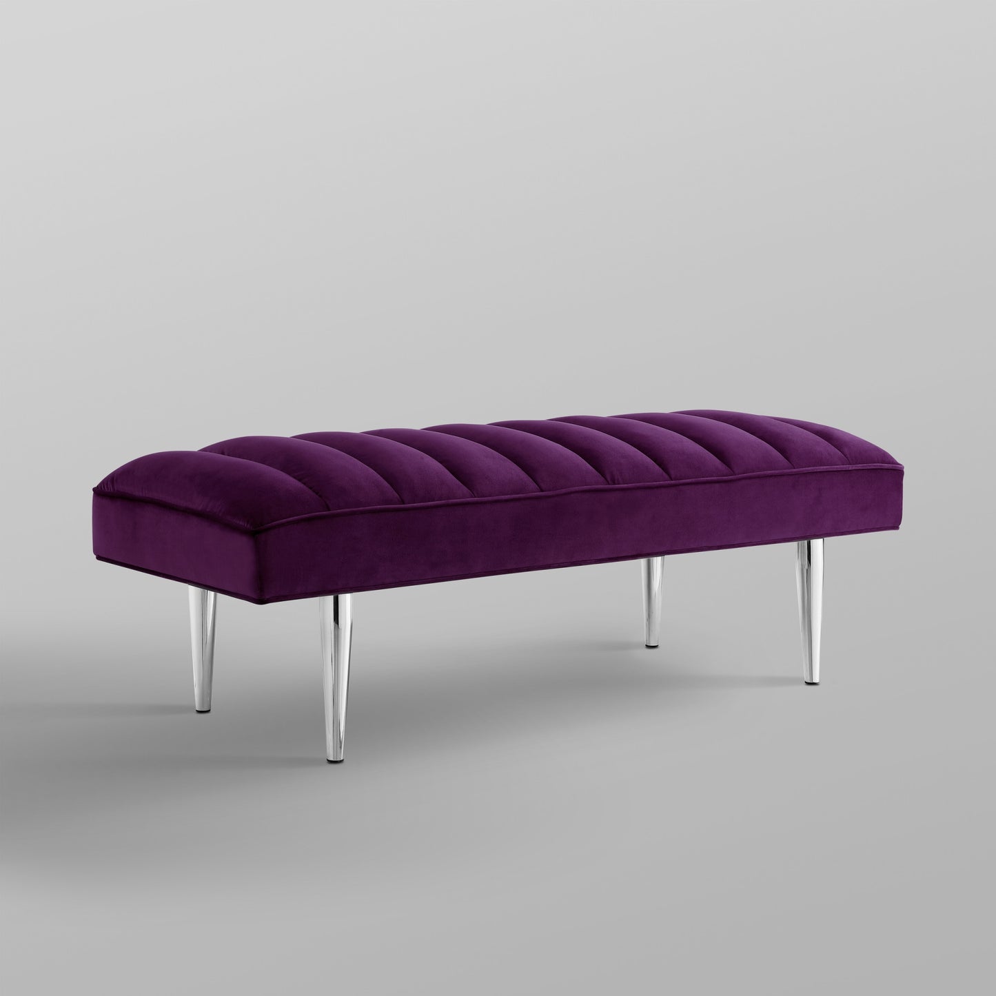 53" Blue And Silver Upholstered Velvet Bench