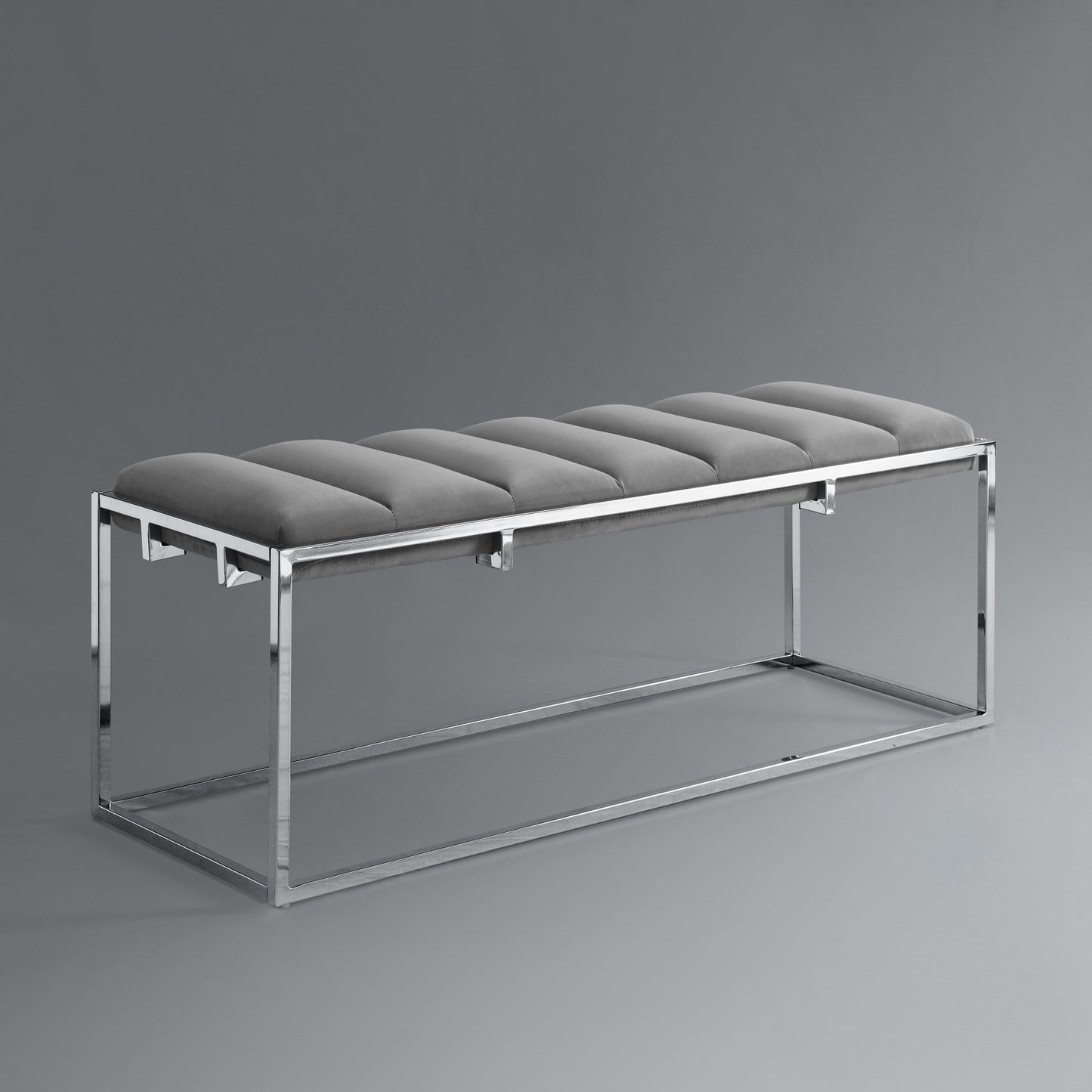 50" Gray And Silver Upholstered Velvet Bench