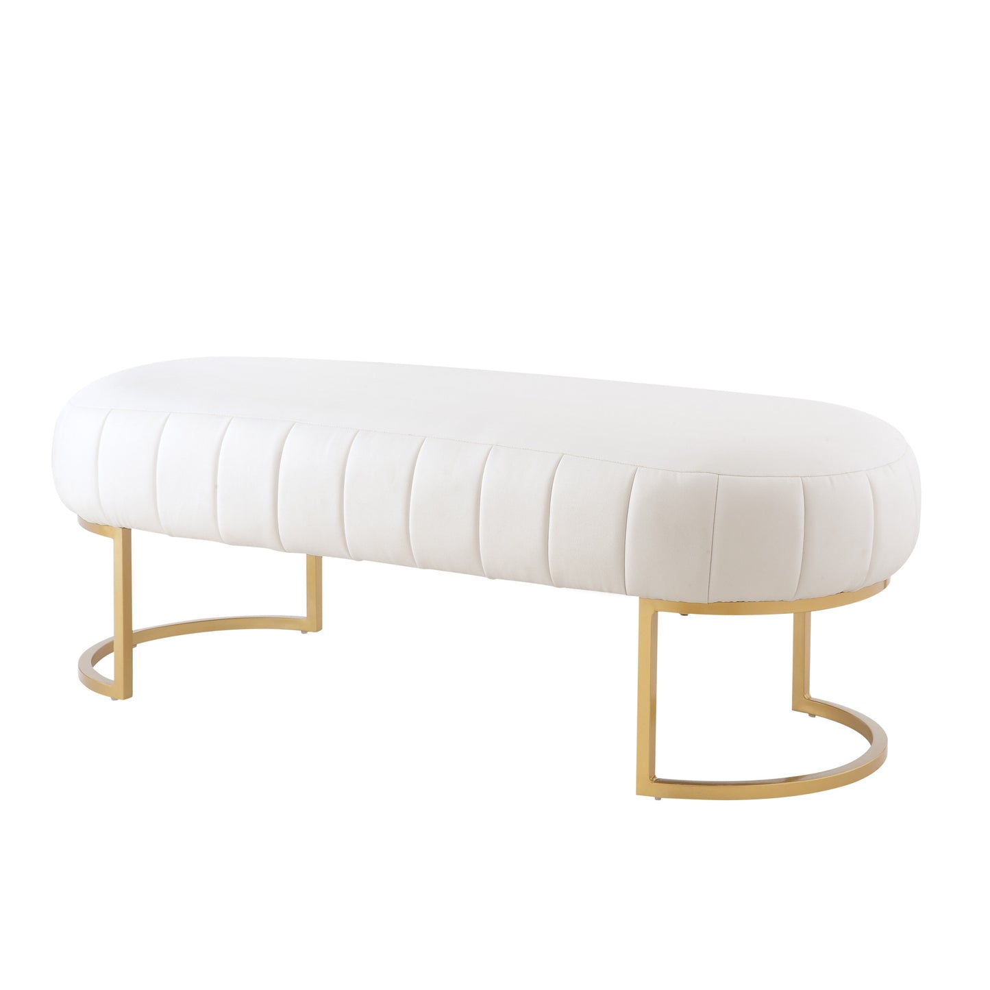 53" Blush And Gold Upholstered Velvet Bench